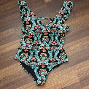 Jessica Simpson Black Floral One Piece Swimsuit